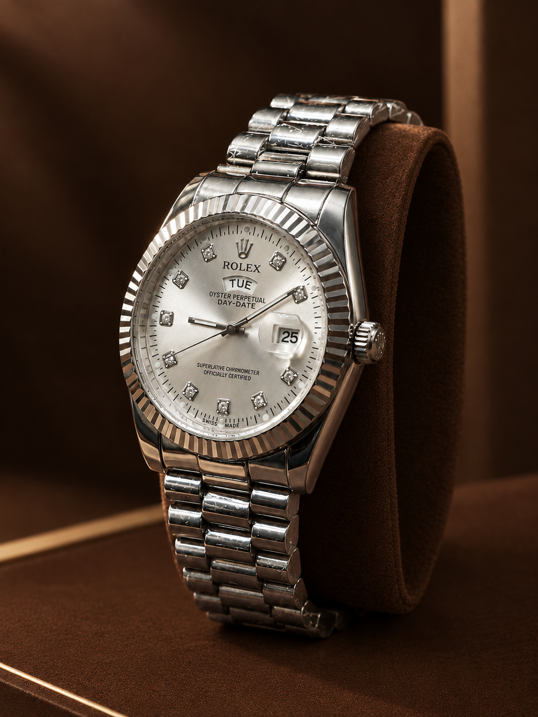 ROLAX Day-Date Quartz Watch – Silver Dial Silver Bracelet